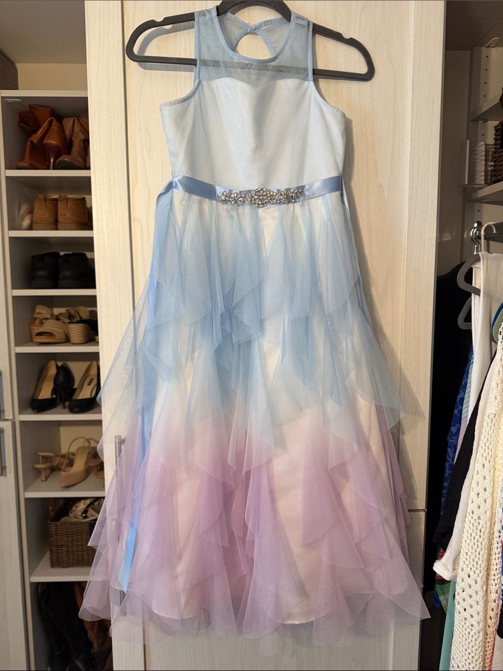 Rare Editions Light Blue and Lavender Layered Tulle Dress